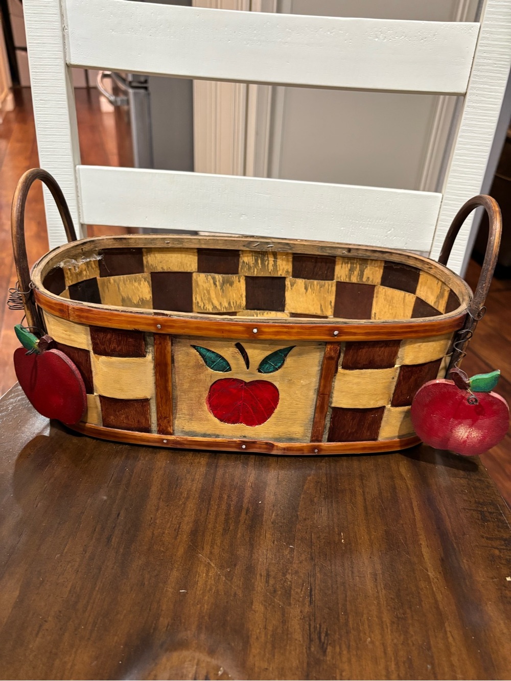2 Handcrafted Wooden Apple Accent Baskets- Red & Brown
